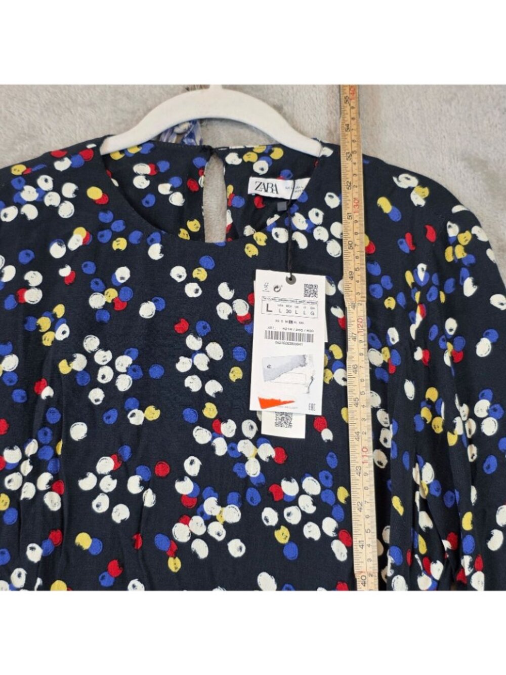 Zara Dress Womens L Multicolor Polka Dot Round Neck Long Sleeve Maxi Belted - Picture 10 of 13